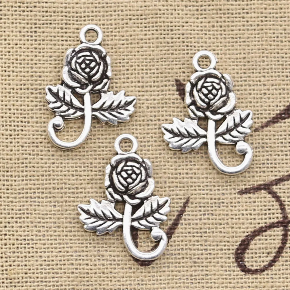 

15pcs Charms Rose Flower Leaf 21x15mm Antique Silver Color Pendants DIY Necklace Crafts Making Findings Handmade Tibetan Jewelry