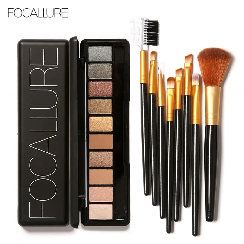 FOCALLURE 10 Colors Nuder Warm Eyeshadow Palette 8PCS Brushes font b Eye b font font b