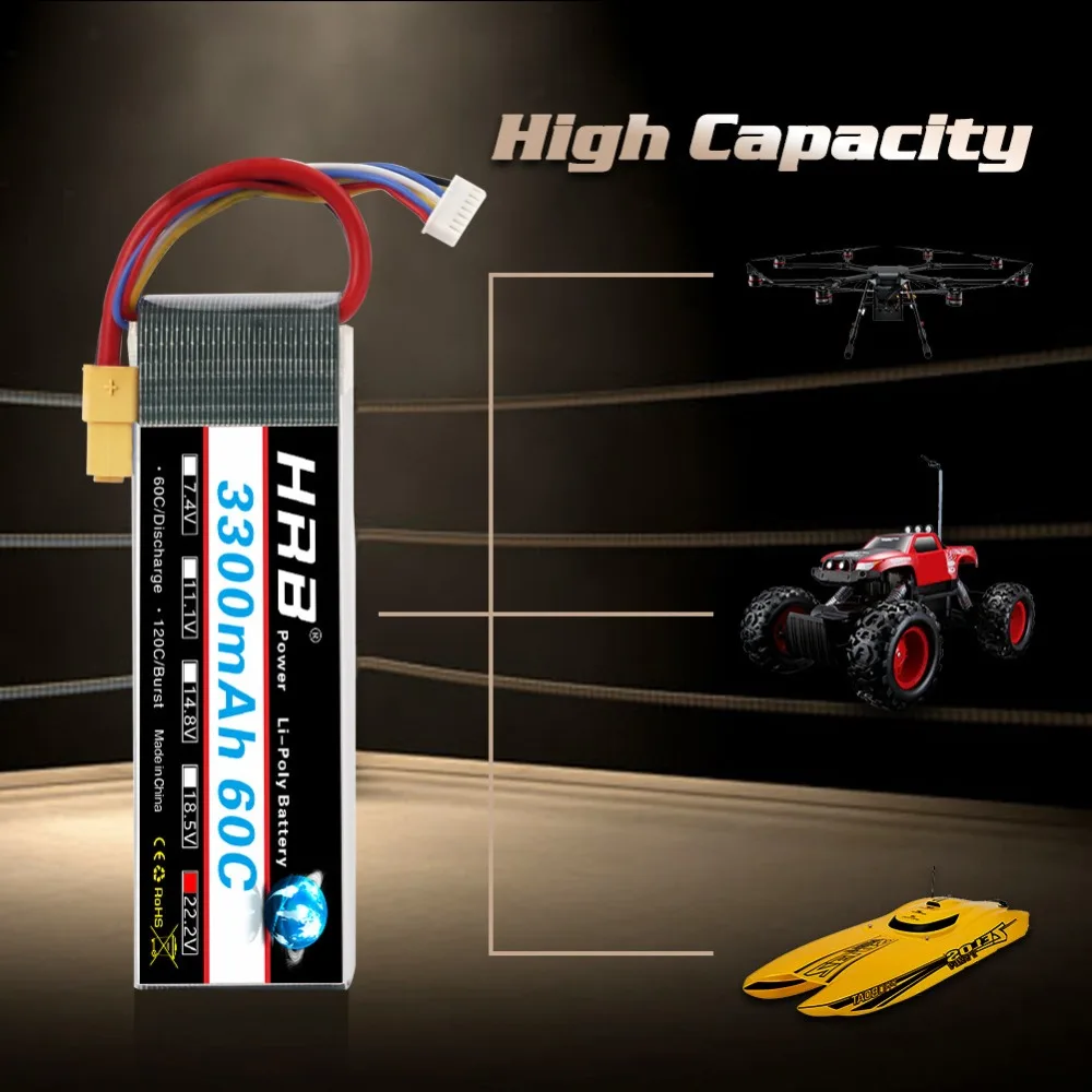 RC Lipo батарея HRB 3300mah 6s 5S 4S 3s 2s 60C скорость передачи данных 120C для Align trex 500 550 600E вертолет беспилотный автомобиль Лодка