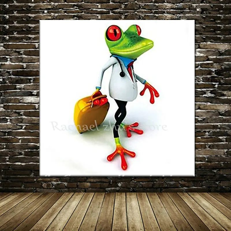 

Hand Painted Cartoon Traveling Frog Oil Paintings On Canvas Animals Wall Art Pictures Children's Room Living Room Home Decor