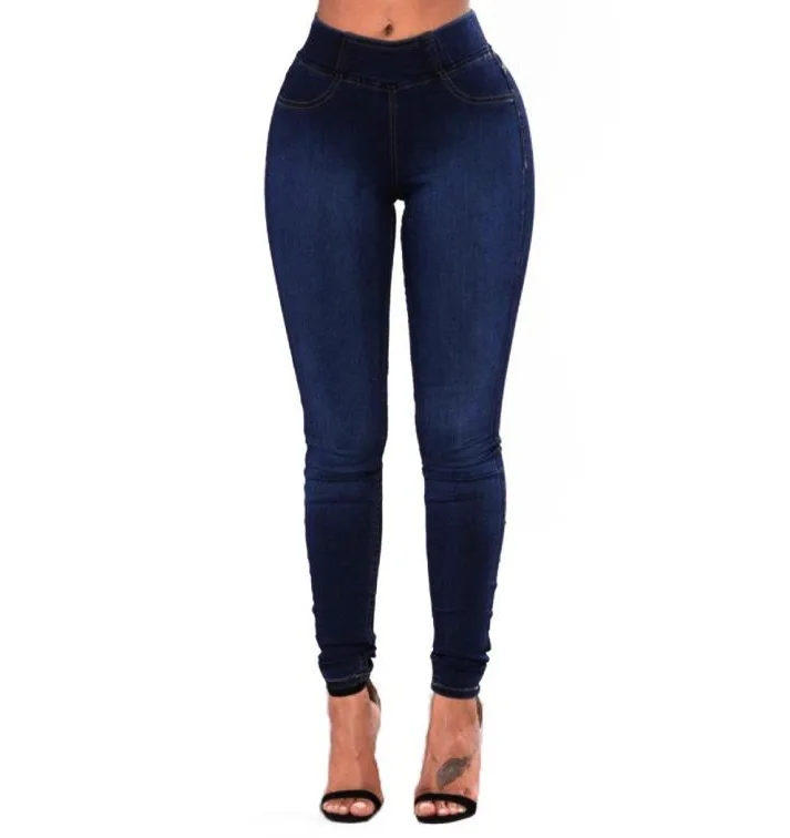 Однотонные повседневные джинсы для женщин с высокой талией, обтягивающие джинсовые брюки-карандаш с вышивкой и рваными дырками, эластичные Стрейчевые джинсы для женщин, большие S-3XL - Цвет: Deep blue