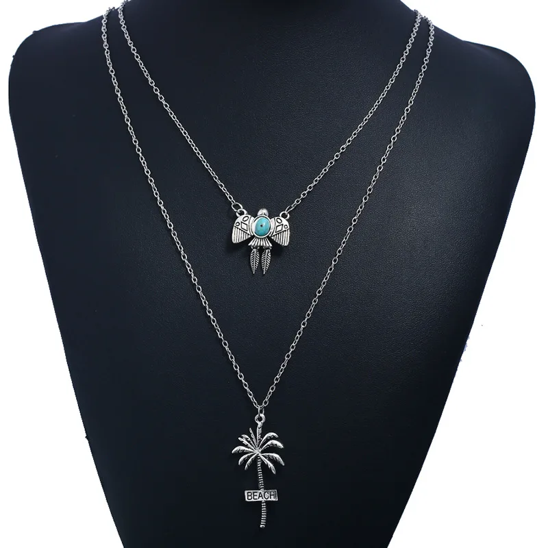 New Multilayer BEACH Coconut Tree Gold Choker Statement Necklace Bijoux Collier Femme Women Bird Charm Maxi Boho Jewelry Party