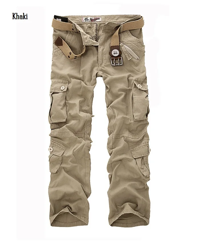Повседневные мужские камуфляжные брюки карго в Военном Стиле, много карманов, камуфляжные армейские брюки из хлопка, модные армейские тактические брюки для мужчин - Цвет: Khaki