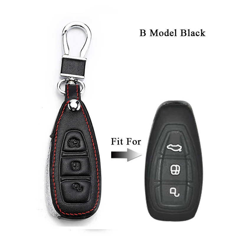 Подлинная Кожаный чехол для Ford Fiesta Mondeo Mk4 Fusion фокус Mk3 Focus 2 Ecosport Kuga Побег автомобилей Флип складной удаленный случае ключ - Название цвета: B Model Black