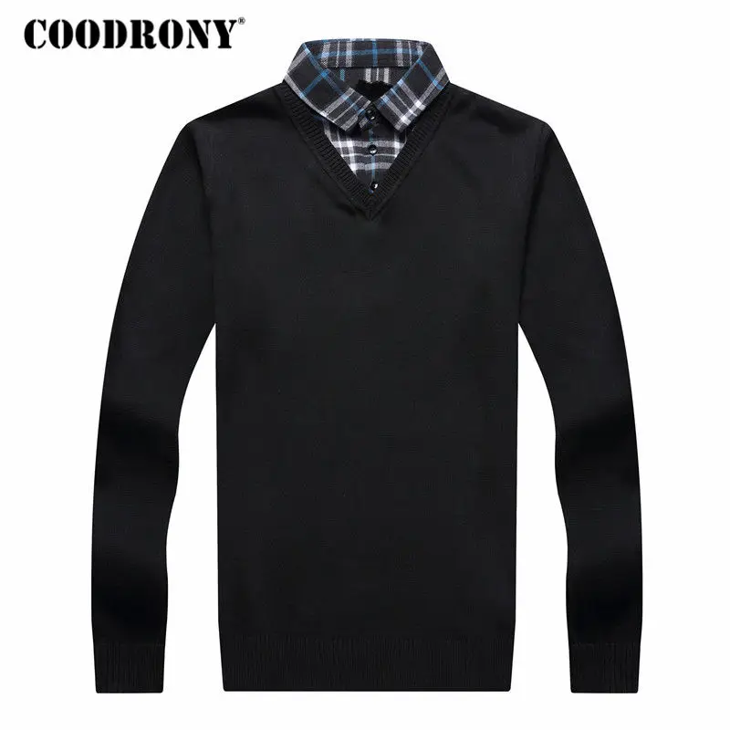 

COODRONY Sweater Men Autumn Winter Thick Warm Wool Sweaters Casual Twinset Two-Piece Dress Pullover Men Cotton Jersey Hombre 120