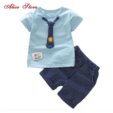 Alice/летняя детская одежда футболка с короткими рукавами и галстуком+ шорты в полоску комплекты из 2 предметов нарядная одежда для маленьких мальчиков 1-4 лет