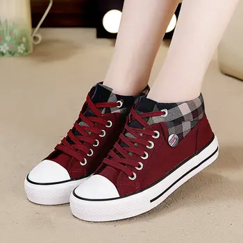

2019 spring new high-top canvas shoes women's shoes plaid middle school casual shoes breathable sports shoes sneakers E31-29