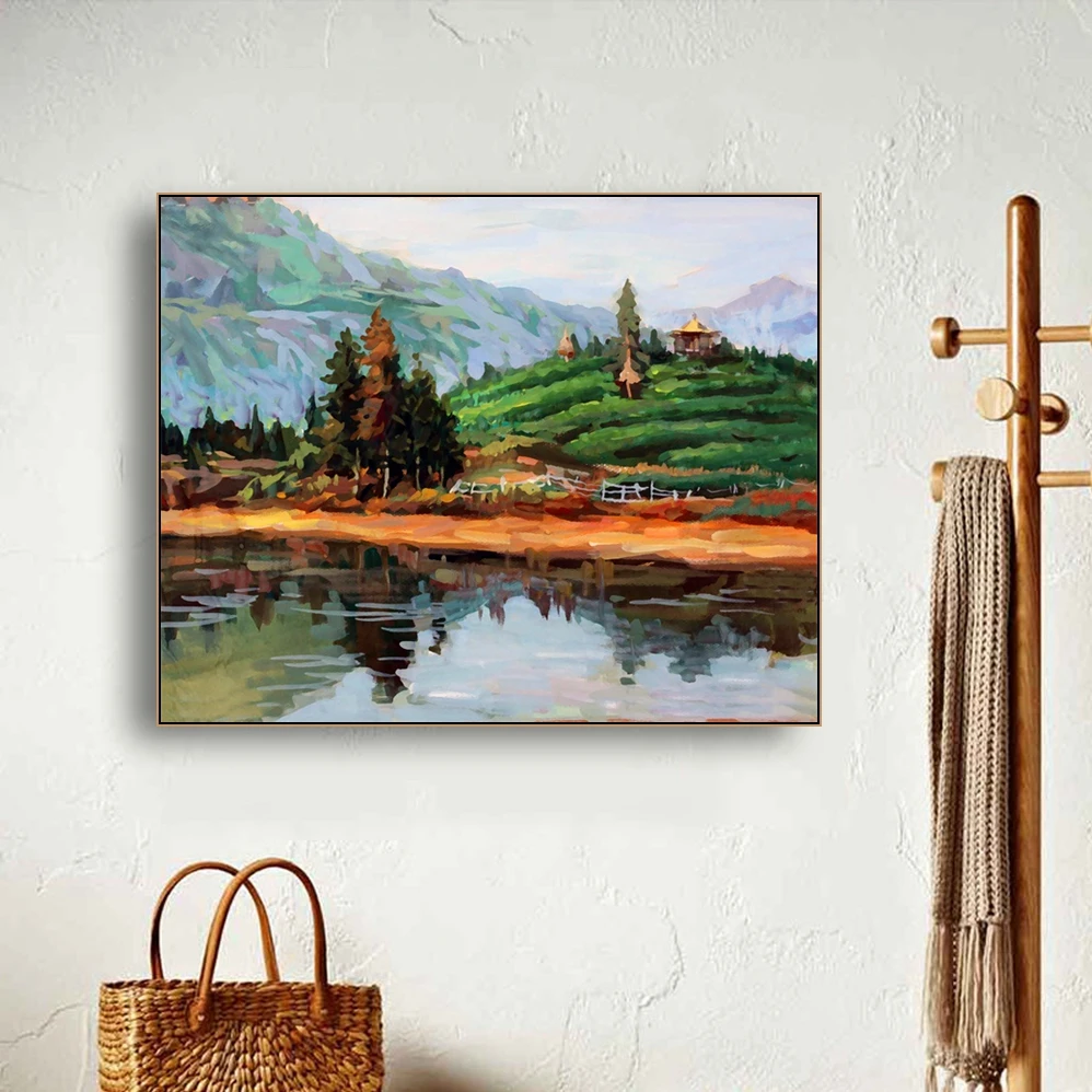 

Laeacco Canvas Calligraphy Painting Spring Farmland Outside Posters and Prints Wall Art Pictures for Living Room Home Decoration