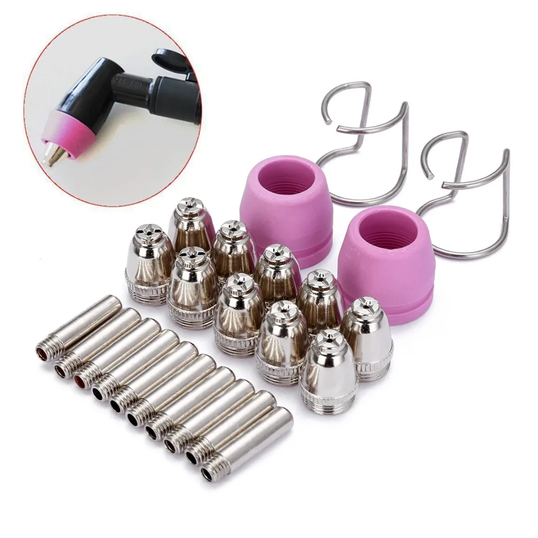 24Pcs Mayitr Welding Plasma Cutting Cutter Torch Electrode Nozzles Consumables Kits AG-60 WSD-60P With Isolation Blocks