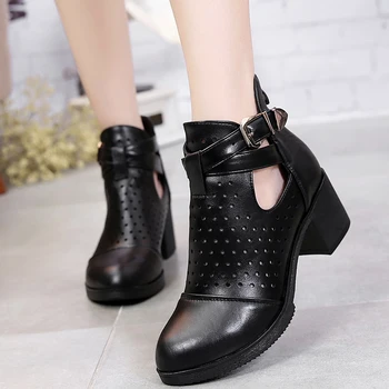 

Genuine Leather Female Spring And Autumn Medium Heel Shoes Martin Boots Ankle Boots women's Shoes