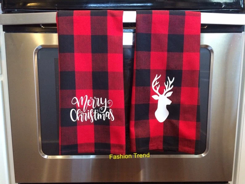 100pcs/lot monogram heat press vinyl Christmas buffalo plaid kitchen towel personalize tea towel home decoration