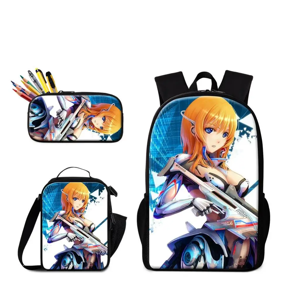 

Girl Fashion Pencil Case Backpack Messenger Food Lunchbox For School 3 PCS Bag Set Anime Cartoon Schoolbag Children Yoga Bagpack
