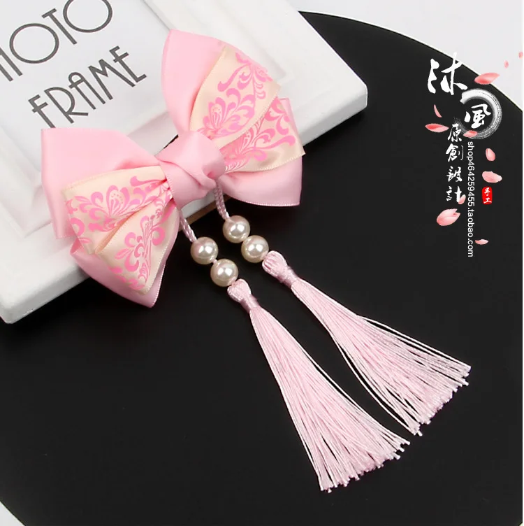

Handmade Chinese Style han fu Child Tiaras Hair Clips Bow Tassel Pearl Ribbon Hair Clips for Kids Girls Hairpins