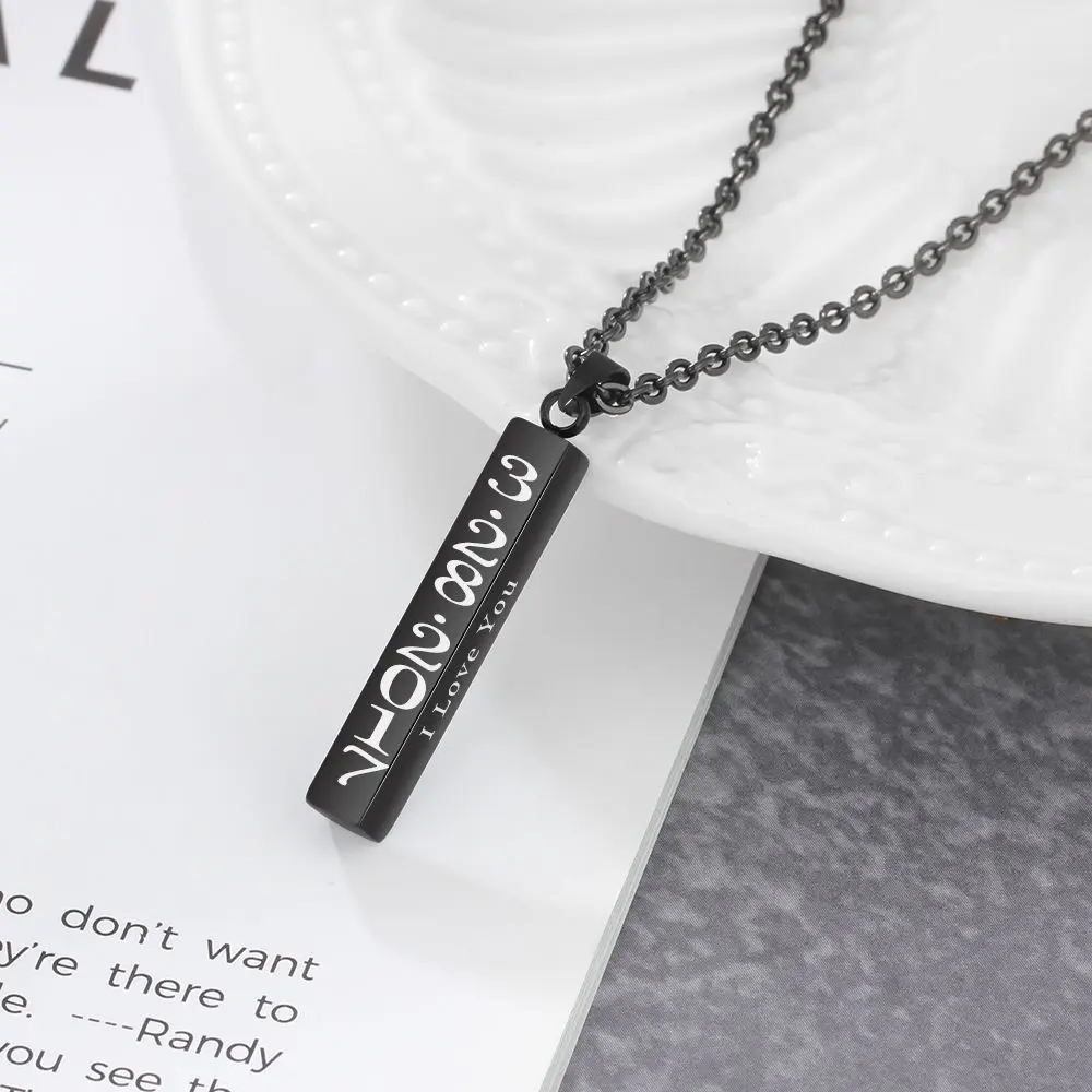 Engraved Name Necklace Personalised Gift Black Color Strip Pendant Stainless Steel Necklaces & Pendants (JewelOra NE102646)