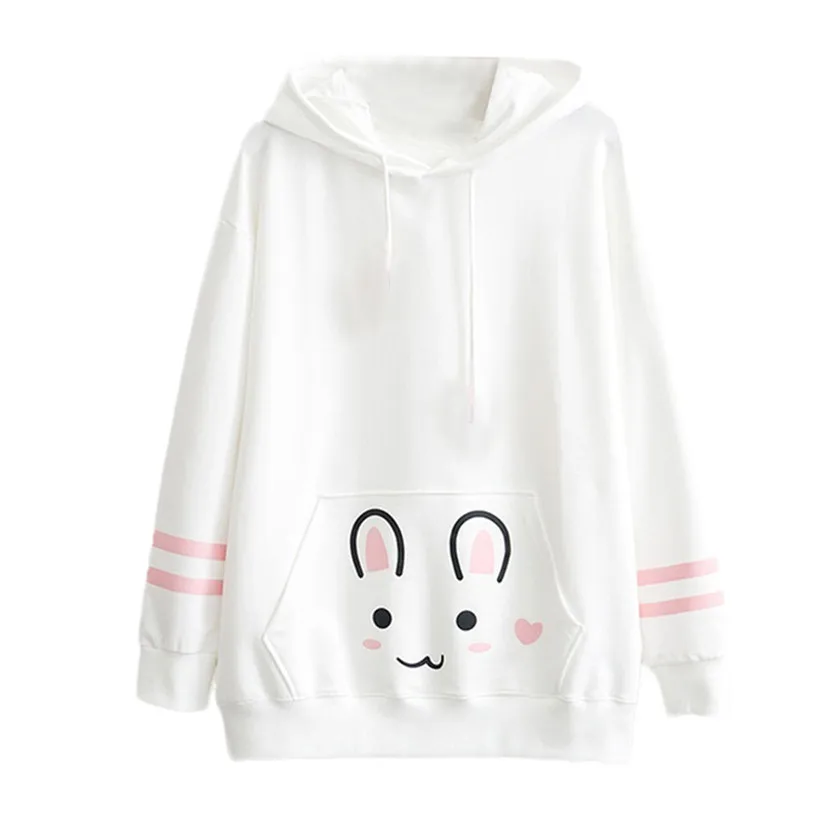 Harajuku Kawaii/толстовки с кроликом для женщин и девочек; цвет розовый, белый; блузка с капюшоном; рубашки; сезон весна-осень; пуловер с длинными рукавами; толстовка; 90117