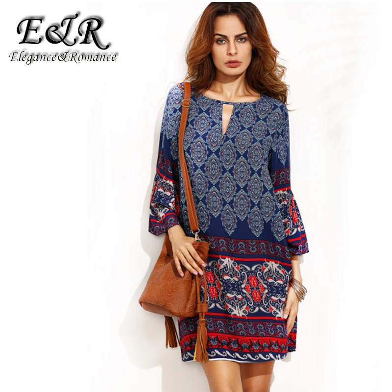

2017 retro printing large size speaker sleeves dress