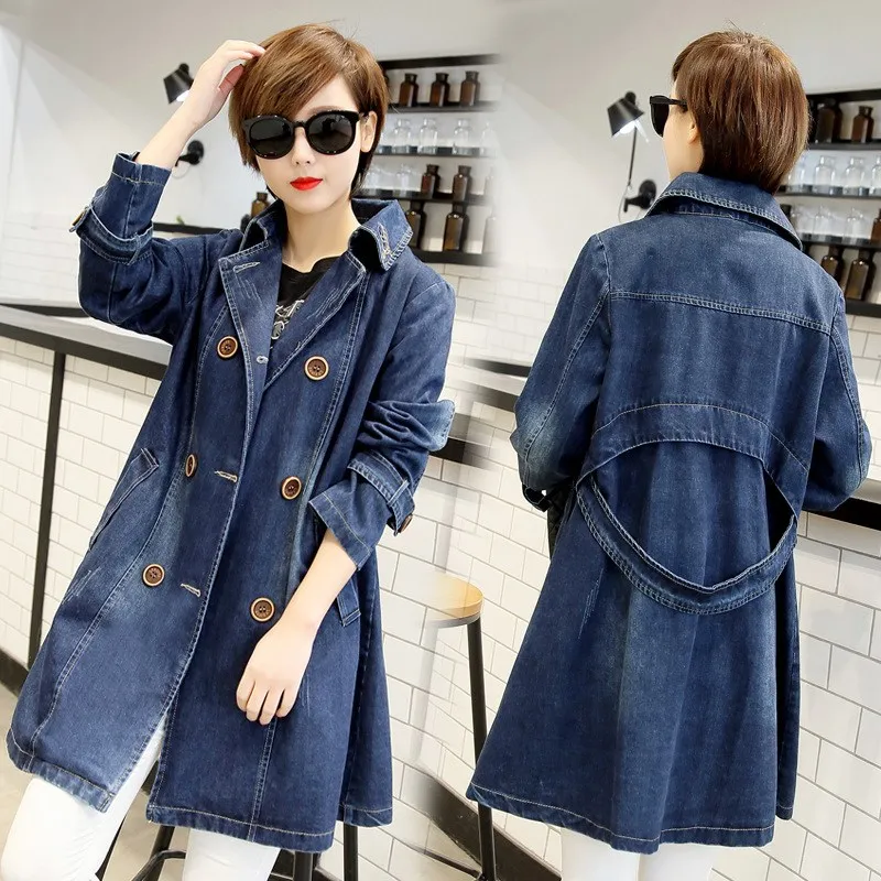 Plus Size Oversized Women Denim Jacket Long Sleeve Double-breasted Jeans Coat Female Denim Outerwear Coats