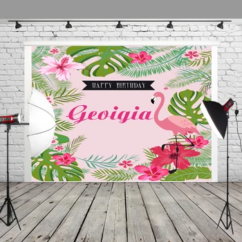 

HUAYI Backdrop Flamingos Party Birthday Party Sweet Pink Flowers Green Leaves Pictures Wallpaper Display Photo Background W-294
