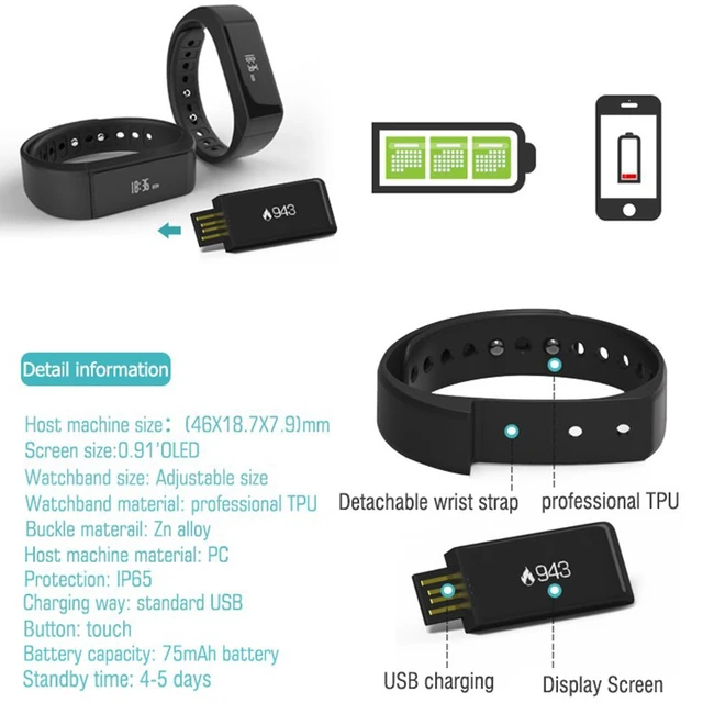Original Iwown I5 Plus Bluetooth 4.0 Sports Monitor Smart Bracelet IP67 Waterproof OLED Smartband for IOS Android smartphone