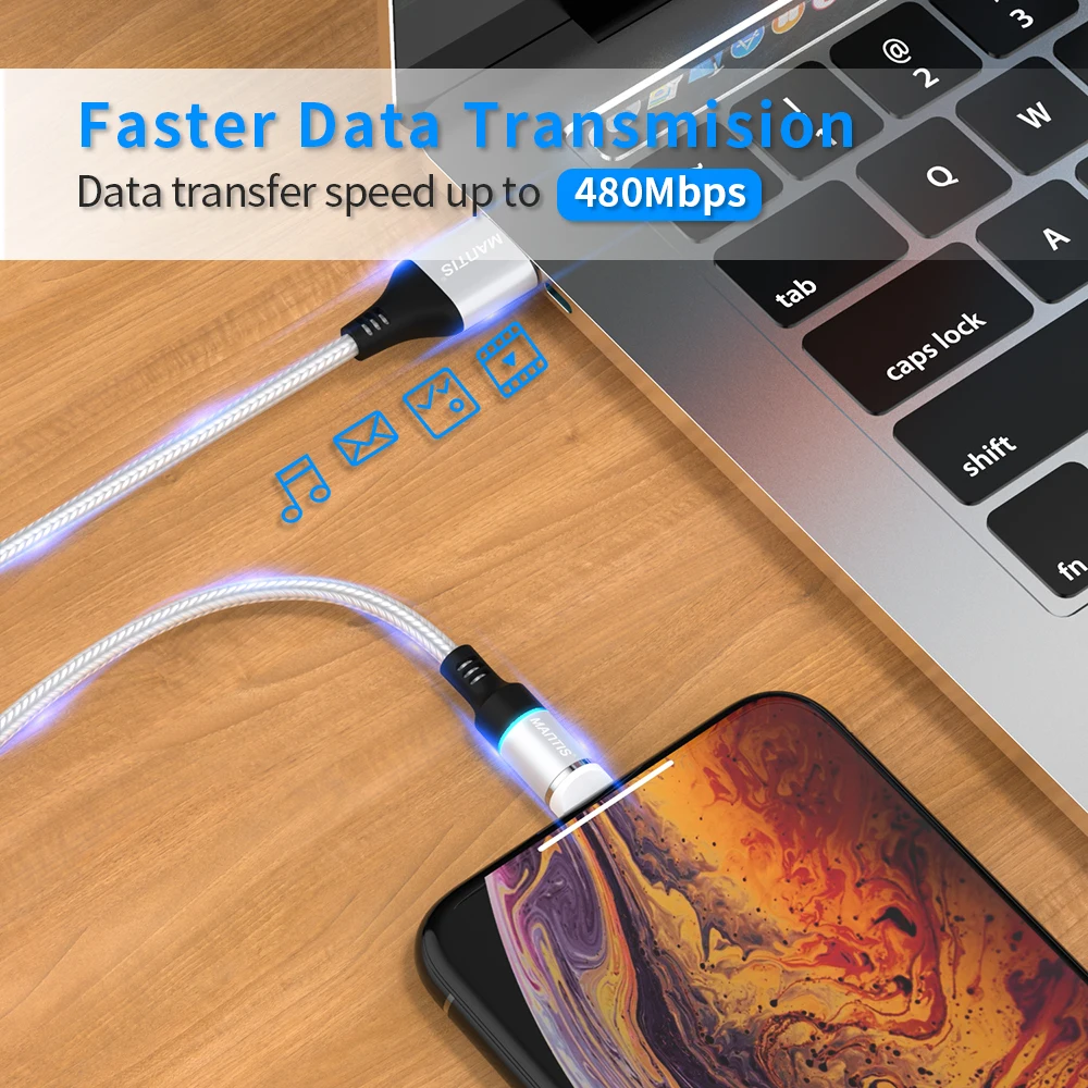 Магнитный зарядный usb кабель MANTIS 3A для Iphone Xs Max Xr X 8 7 6 6s 5 5S Se Ipad Mini провод быстрой