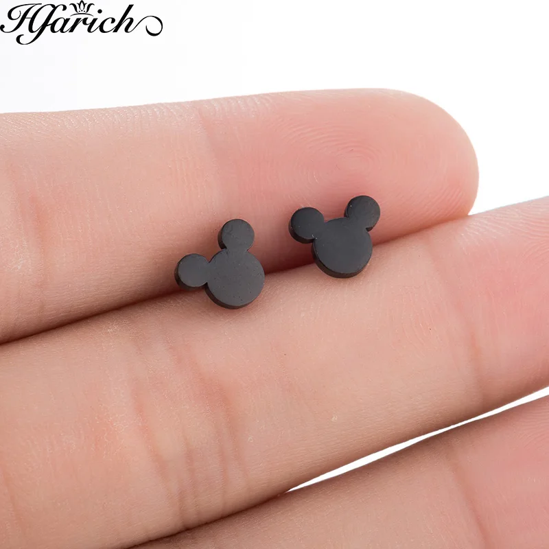 

Hfarich Stainless Steel Cartoon Mickey Stud Earrings for Women Girls Kid Birthday Gift Cute Animal Mouse Earring Black Female