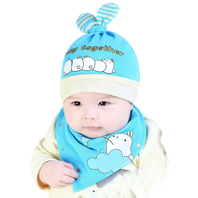 

Baby Hat Spring And Autumn Bunny Baby Tire Cap Newborn Head Cap Set Saliva Towel