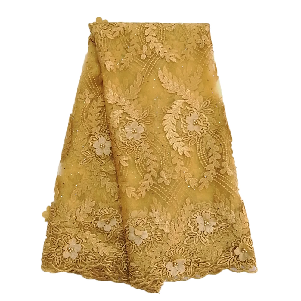 

African Lace Fabric Nigerian Lace Fabric with 3d Flowers, African Lace Fabric 2019 High Quality for Wedding Dress Free Shipping