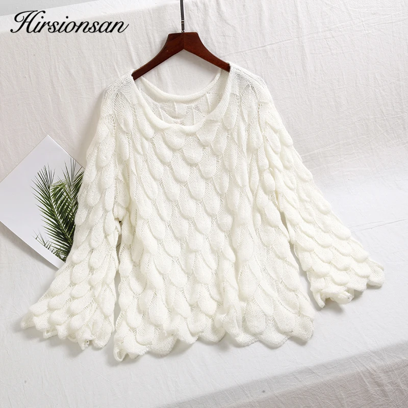 

Hirsionsan Elegant Sweater Women 2019 Casual Fashion Loose Women Sweaters and Pullovers Cute 3D Pink White Jumper Sueter Mujer