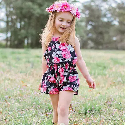 

Toddler Kids Infant Baby Girl Backless Sleeveless Floral Print Romper Jumpsuit Clothes Outfits Size 1-4T