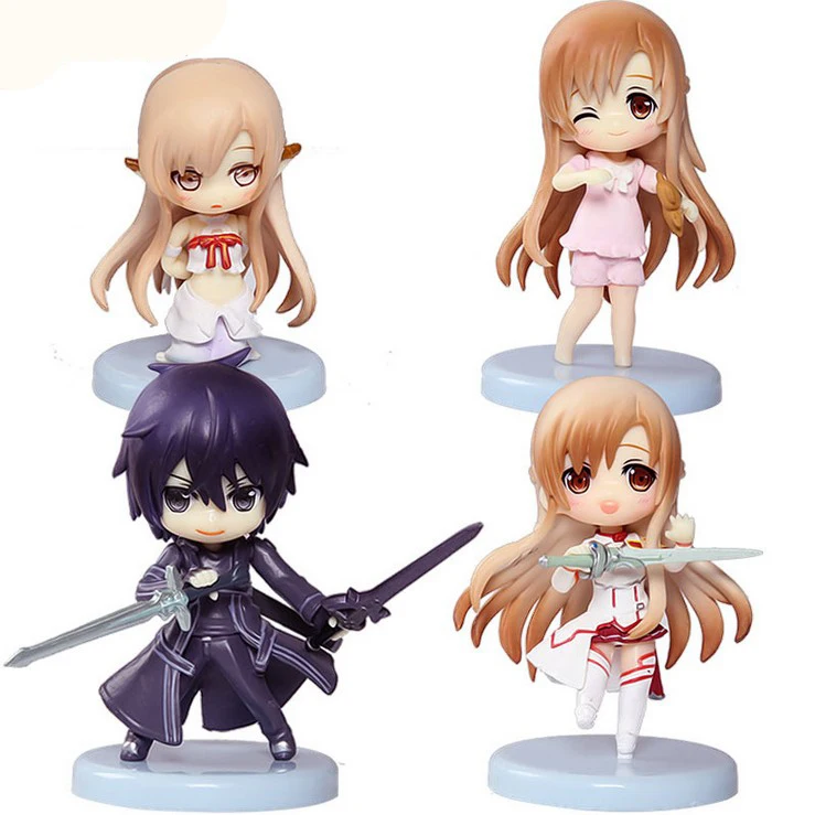 Cute Sword Art Online figure set SAO Kirito Asuna Niitengo ver Pvc Toys 6cm 4pcs/set Free Shipping