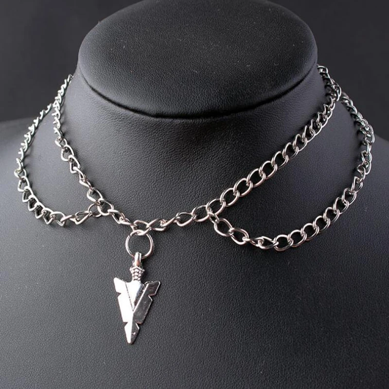 

Vintage Silver Gothic Vampire Bat Necklace Skull Pendant Multilayer Chain OHM Necklace Statement Arrow Head Necklace Friend Gift