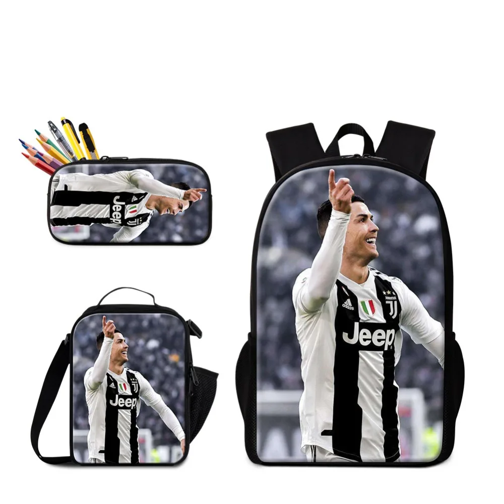 

Cristiano Ronaldo School Backpack Messie Lunch Box Soccers Book Bag Boys Day Pack Footballs Insulated Cooler Bag Pencil Case