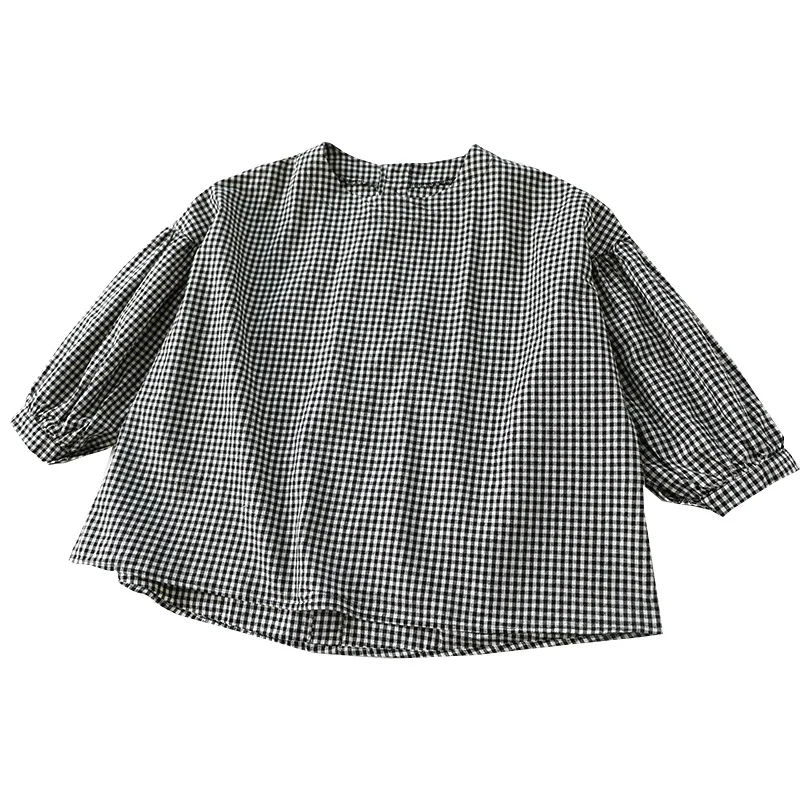 Женские весенние blusas femininas с o образным вырезом пряжкой в клеточку рукавом