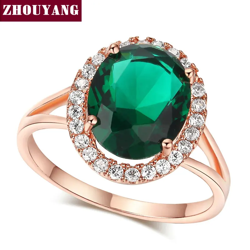 

ZHOUYANG Top Quality Fashion Design Oval Crystal Rose Gold Color Wedding Ring Austrian Crystals Wholesale ZYR425 ZYR426