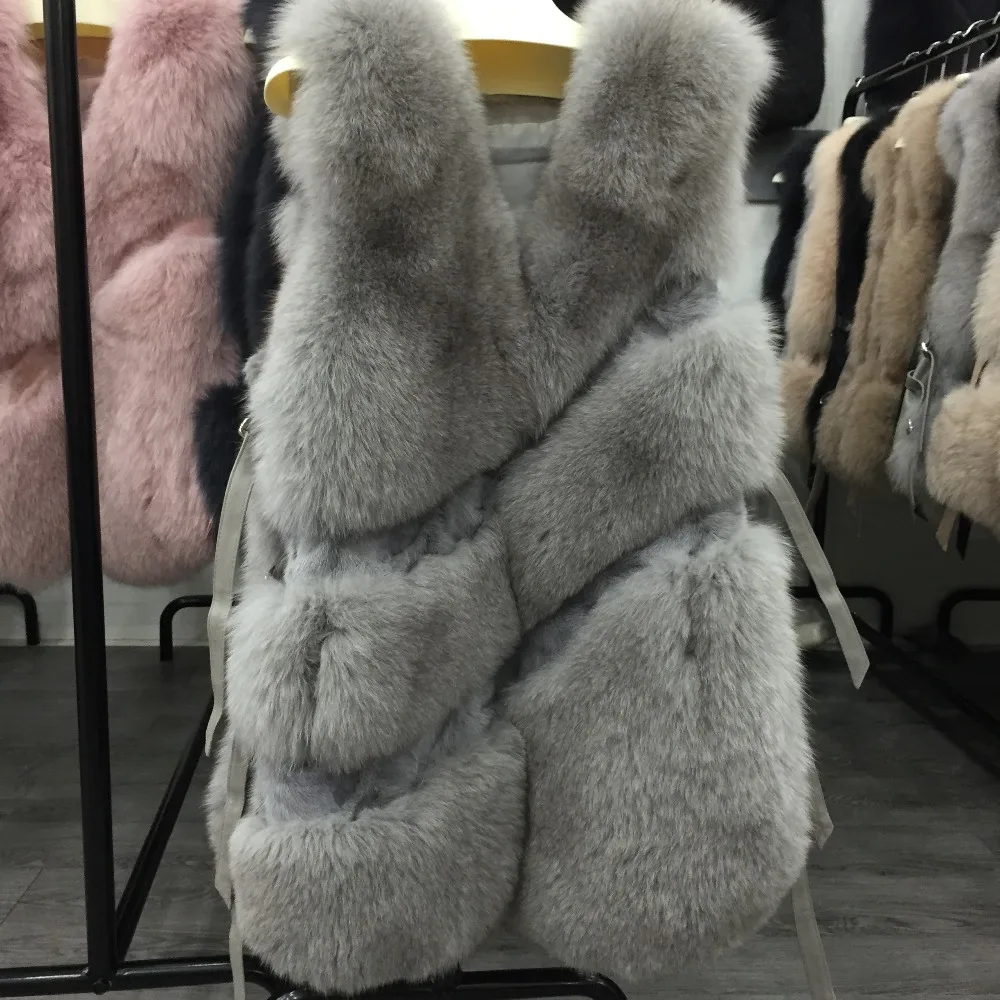 Discount SQXR FUR Real Fox Fur Vest Women  New Fashion Genuine Fox Fur Coat Gilet  Jacket Winter with mink fur vest 0