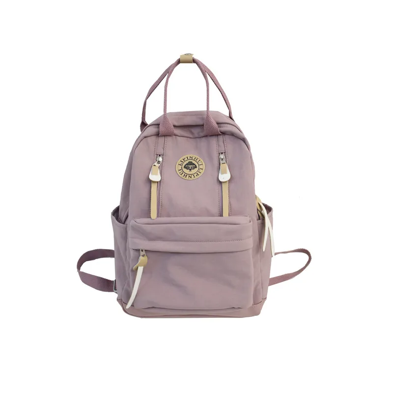 

Solid Waterproof Nylon Women Backpack Female Vertical Zipper Small Schoolbag Leisure Travel Backpack Ring Buckle Girl's Mochila