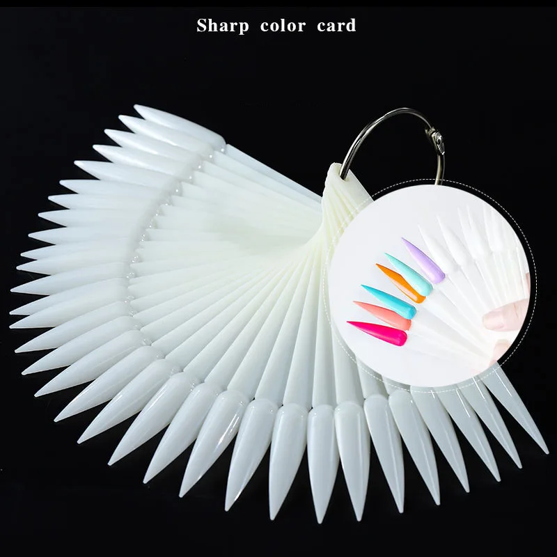 

50pcs Sharp Fan Shaped Nail Art False Tips Polish Gel Color Practice Display Showing Card Sticks Manicure Tool