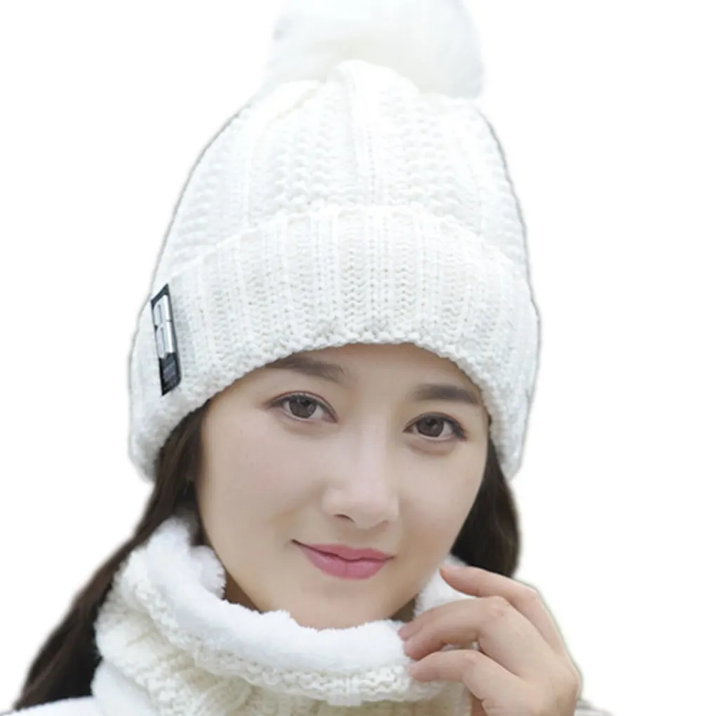 Для женщин украшенная тесьмой, вязанная шапка, шапка комплект для девочек Теплые Кепки шарф Набор Череп поставки русские зимние аксессуар