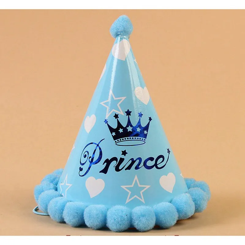 Бумажные конусные шапки принцессы принца с помпоном на день рождения, наряды для девочек и мальчиков на день рождения, рождественские украшения, принадлежности для маленьких детей - Цвет: design 3 as photo