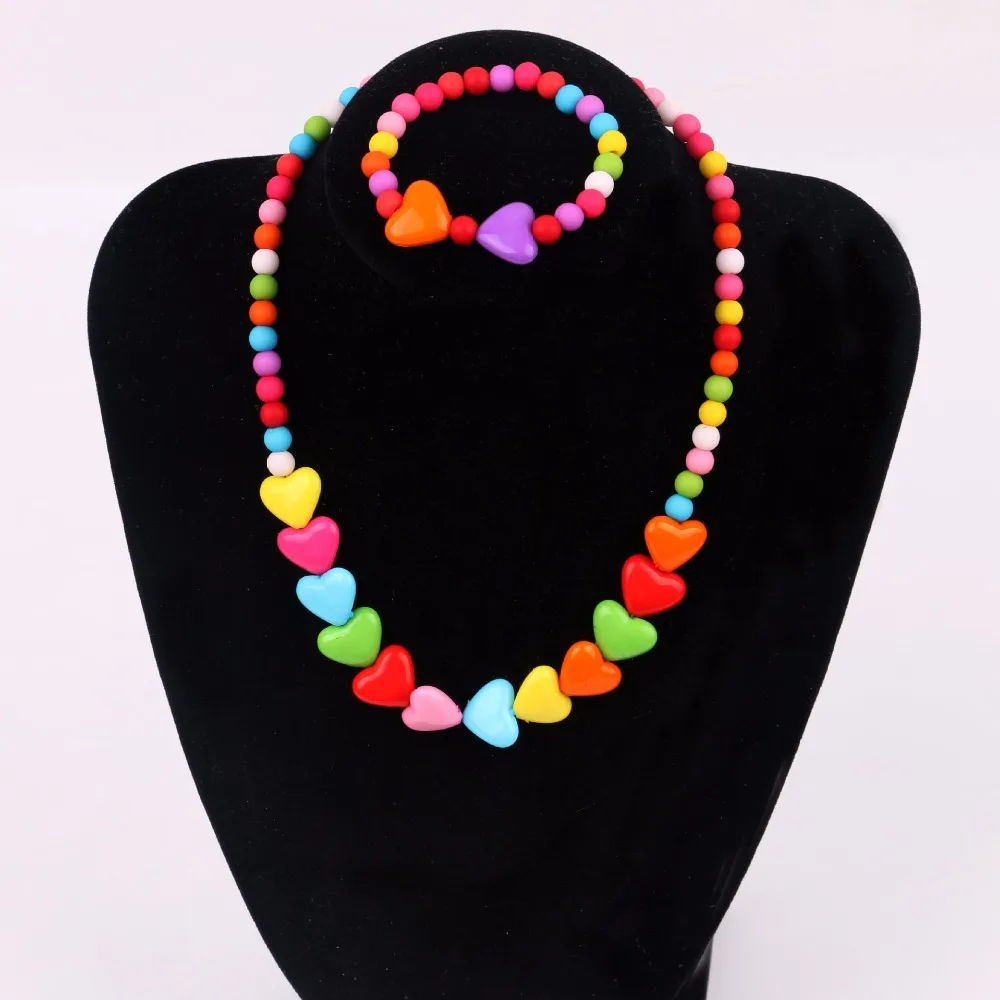 

HappyKiss 1SET Fashion children's accessories beaded peach heart child necklace peach heart bracelet baby girls jewelry