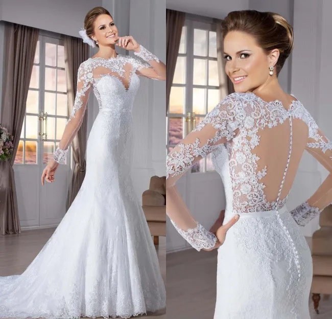 

See Through Back Mermaid Wedding Dresses Sexy Wedding Dress Long Sleeve 2019 Lace Wedding Dress Vestido de noiva sereia