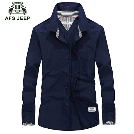 dark blue AFS JEEP, мужская новая рубашка с длинными рукавами, весна и осень, большая Повседневная хлопковая рубашка из чистого хлопка, Однотонная рубашка Z71 - Цвет: dark blue
