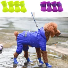 Hot The pet dog boots with four silicone antiskid shoes wear waterproof dogs shoes candy colored pet rainy days appear essential