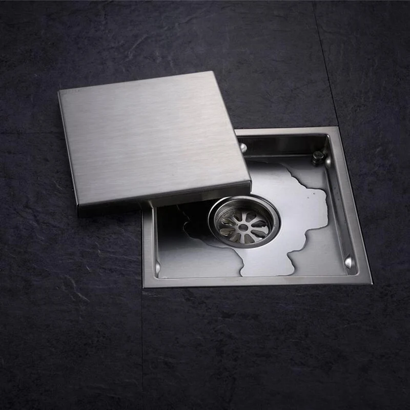 

304 Stainless Steel Square Invisible Anti-odor Bathroom Floor Drain Waste Grate Bathtub Shower Drainer Floor Strainer 10x10cm