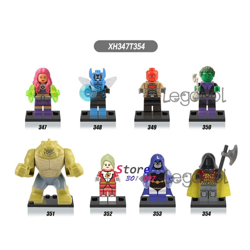 

50pcs model building blocks supplies superhero Starfire Blue Beetle Red Hood Beast Boy Saturn Girl crow Robin bricks toys