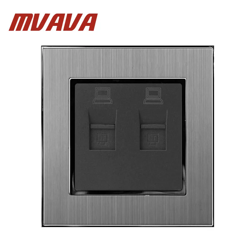 

MVAVA RJ45 Double DATA Socket 110-250V Satin Metal Frame Double NET Lan Cable DATA Net Jack Plug Port Double PC Wall Socket