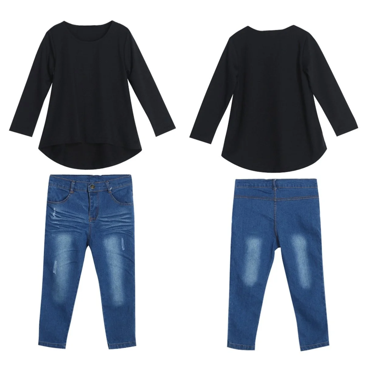  Oklady 2019 Fashion Toddler Kids Baby Girls Solid T-shirt Tops+Denim Jeans Pants Outfits Clothes 2P