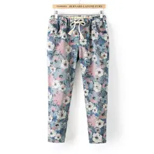 summer new women jeans large size printing elastic waist large size denim pants femme