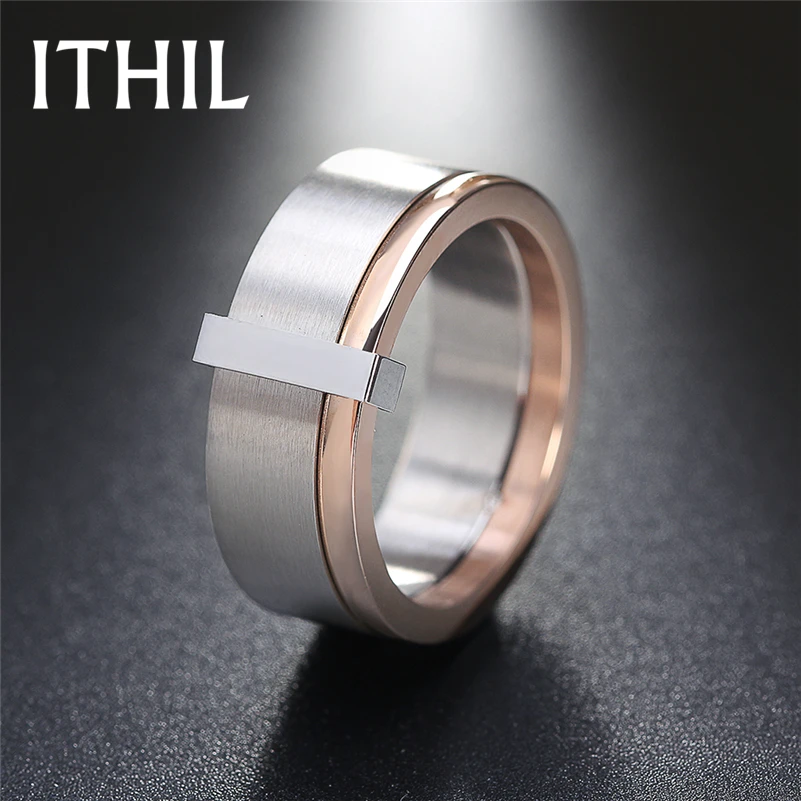 

ITHIL Hot 8mm Width Ring 316L Stainless Steel Rings for women Jewelry Rose Gold Color Anillos Ringen Wedding Fashion Anel Lord C