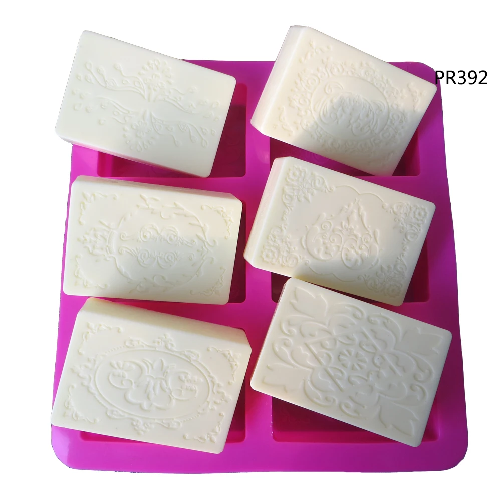 

PRZY Six forms rectangular flower embossed silicone soap mould Handmade DIY soap making mold
